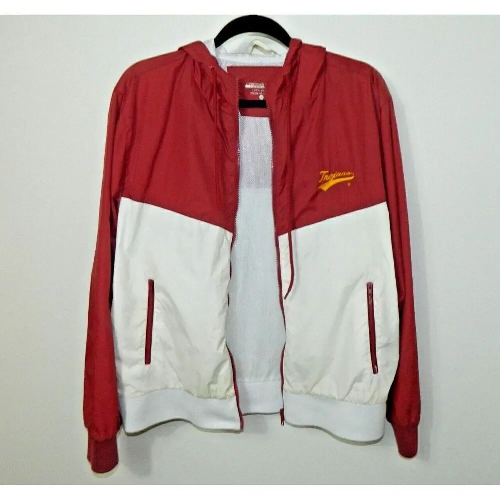 Campus Drive USC Trojans Jacket Size  Medium Burgundy White‎ Vintage Full Zip
